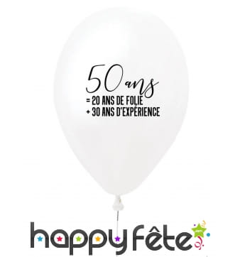 Ballon 50 ans blanc en latex de 27 cm