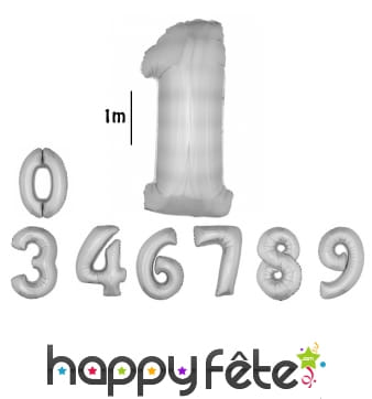 Ballon aluminium chiffre argenté, 1m