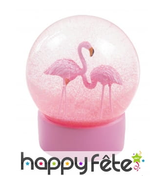 Boule à neige rose avec 2 flamants roses, 13 cm