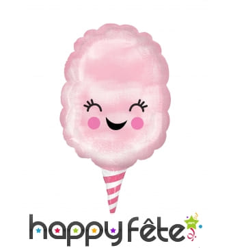 Ballon barbe à papa rose souriante, 45 x 76 cm