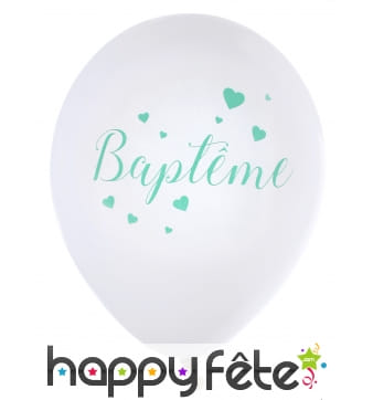 Ballons Baptême blanc menthe de 23cm, par 8
