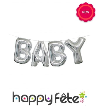 Ballons Baby en lettres, argentés
