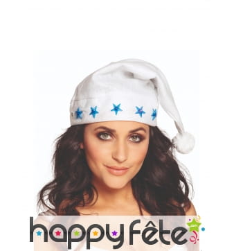 Bonnet blanc entouré d'étoiles bleues