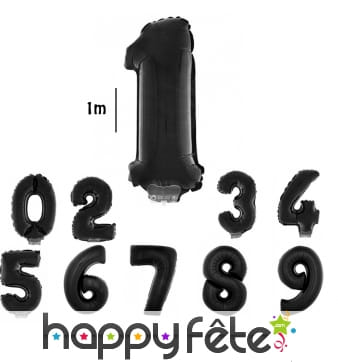 Ballon chiffre aluminium noir de 1m