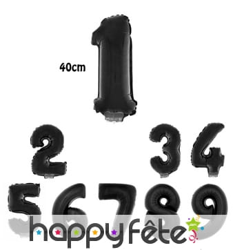 Ballon chiffre aluminium noir de 40cm