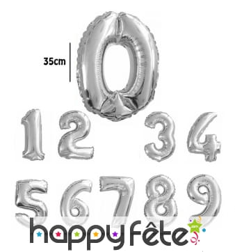Ballon chiffre argenté en aluminium de 35cm