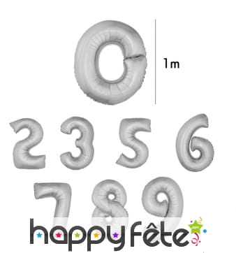 Ballon chiffre argenté géant de 1m
