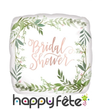 Ballon carré blanc Bridal Shower feuilles, 43 cm