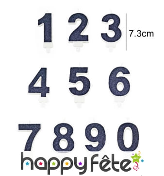 Bougie chiffre bleu marine pailletée de 7,3 cm