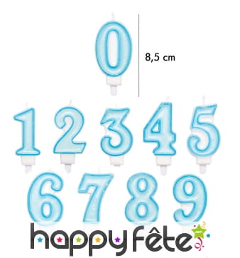 Bougie chiffre bleue pour anniversaire de 8,5 cm