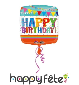 Ballon carré happy birthday coloré
