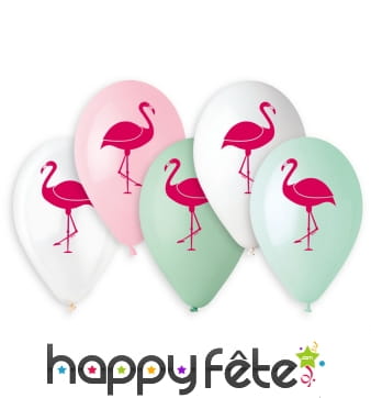 Ballons colorés imprimé flamant rose, par 5