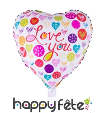 Ballon coeur Love you multicolore de 52cm