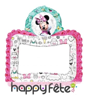 Ballon cadre Minnie Mouse rose blanc vert, 66x68cm