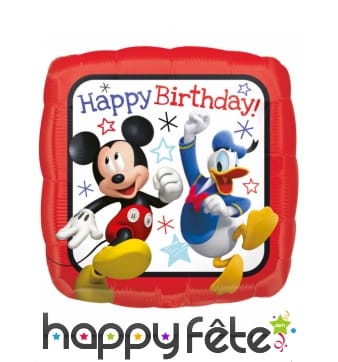 Ballon carré Mickey Mouse Happy Birthday, 40 cm