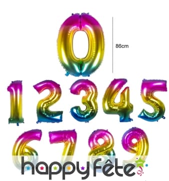 Ballon chiffre multicolore en alu de 86 cm