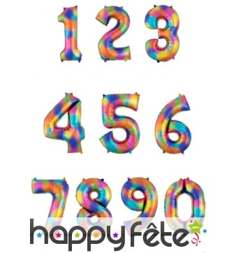 Ballon chiffre multicolore en aluminium, 88cm