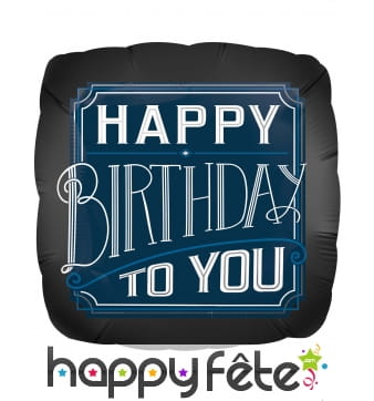 Ballon carré noir Happy Birthday to you de 43 cm