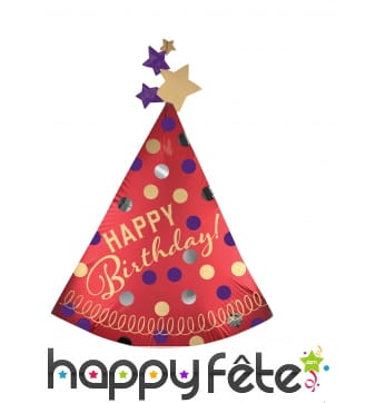 Ballon chapeau pointu rouge happy birthday 68x91cm
