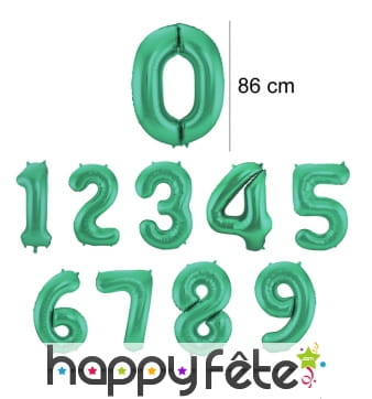 Ballon chiffre vert en aluminium de 86 cm