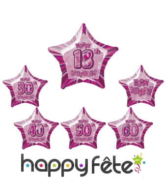 Ballon d'anniversaire en forme d'étoile rose