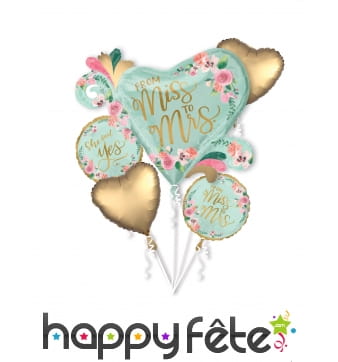 Bouquet de ballons de mariage menthe or