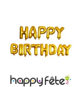 Ballons de lettres Happy Birthday dorés