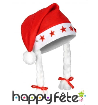 Bonnet de noël lumineux avec tresses blanches