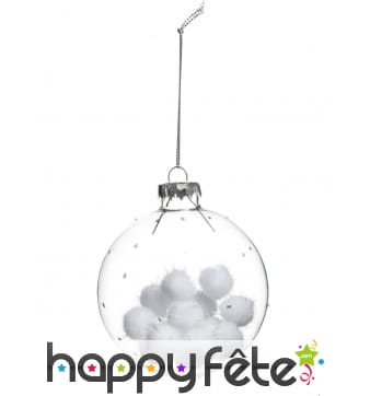 Boule de Noël Verre et Coton Blanc, 8cm