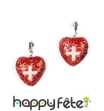 Boucles d'oreilles d'infirmière, coeurs pailletés
