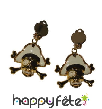 Boucles d'oreilles dorées tête de mort pirate
