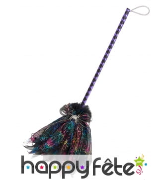 Balai de sorcière métallisé et coloré de 80cm