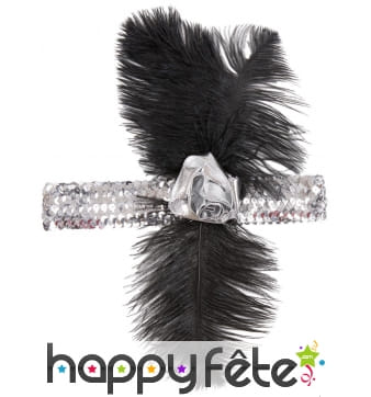 Bandeau de sequins argentés avec plume noire