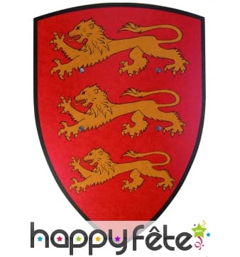 Bouclier en bois rouge avec lions 36X50cm