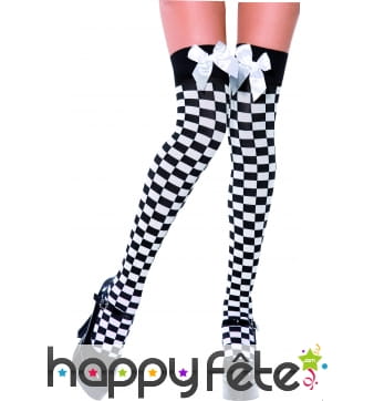 Bas en damier blanc et noir avec noeud