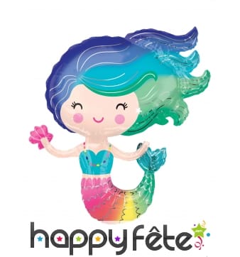 Ballon en forme de sirène multicolore, 73 x 76 cm