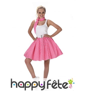 Bandana et jupe années 50 rose pois blancs