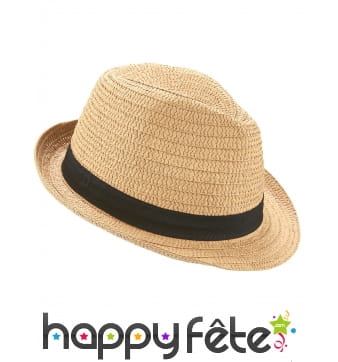 Borsalino en paille avec ruban noir