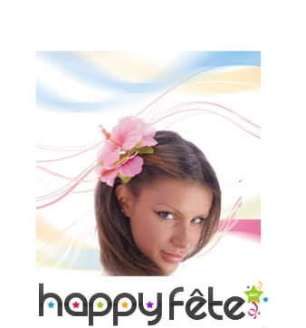 Barrette fleur d'hibiscus rose 11cm