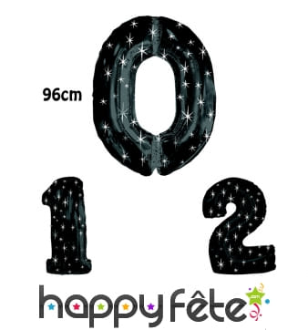 Ballon géant chiffre aluminium noir de 96cm
