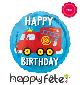 Ballon happy birthday camion rond métallisé 102cm