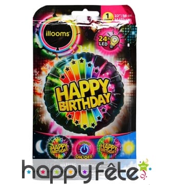 Ballon Happy Birthday LED lumineux de 50cm