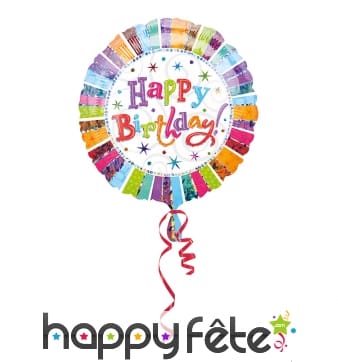 Ballon Happy Birthday rond coloré