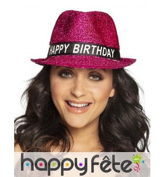 Borsalino happy birthday rose à paillettes, adulte
