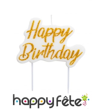 Bougie happy birthday dorée et blanche de 6 cm