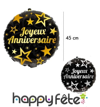 Ballon joyeux anniversaire rond noir de 45 cm