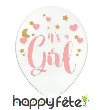 Ballons Latex Blancs It's a Girl 30cm x6