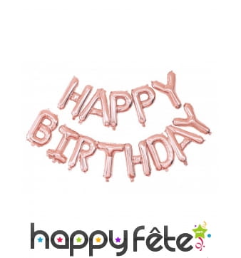Ballons lettres Happy Birthday rose doré de 3,5 m