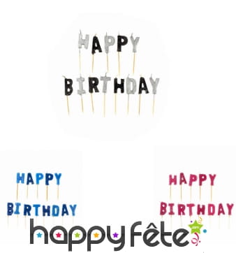 Bougie lettres Happy Birthday sur pic