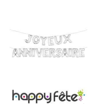 Ballons lettres Joyeux Anniversaire argenté